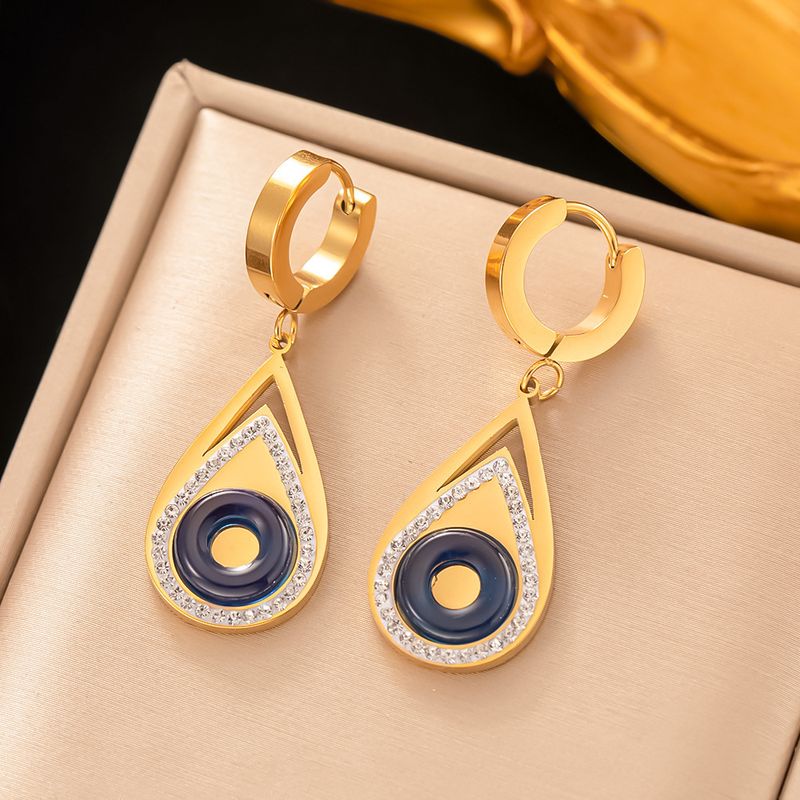 Fashionable Luxury With Diamond Studded Devil's Eye Water Drop, New Stainless Steel Earrings_voghion.com