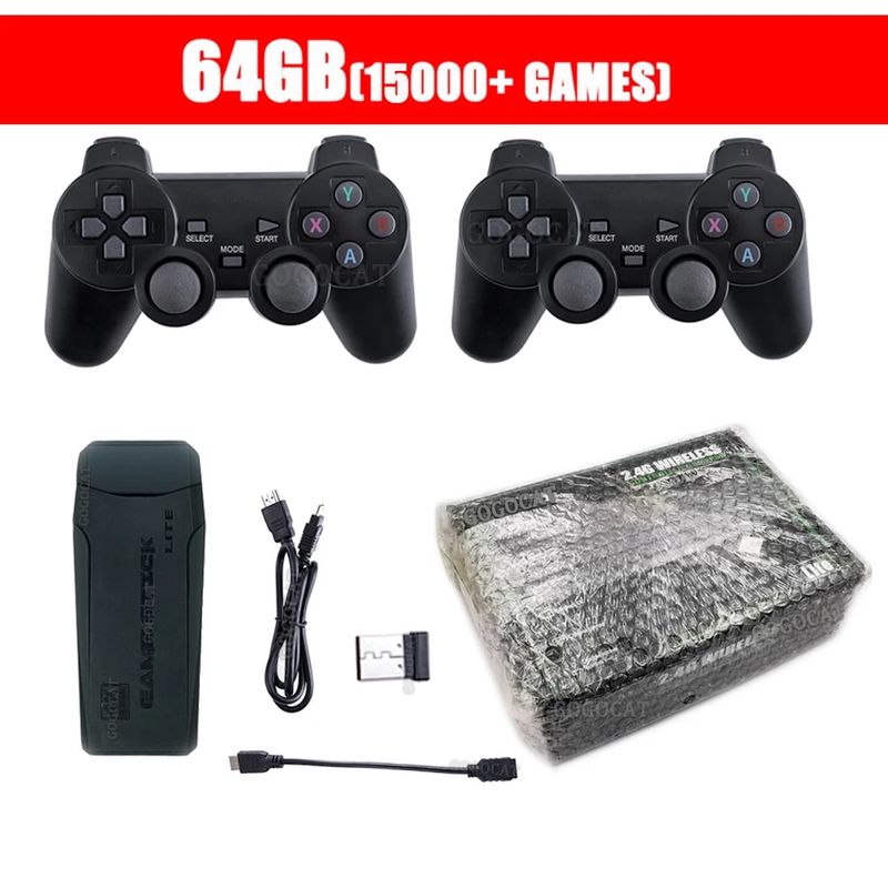 GOGOCAT Mini Retro Game Stick 4K HD 2.4G Wireless 10000 Games 64GB Classic Gaming Gamepads TV Family Controller For PS1/GBA/MD_voghion.com