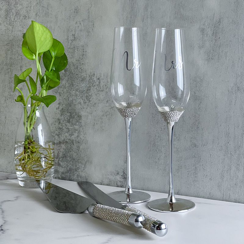 Gift Four Piece Set Champagne Cup Cake Knife Spatula Wedding Glass Wine Glass Stainless Steel Knife Spatula Tableware Set_voghion.com
