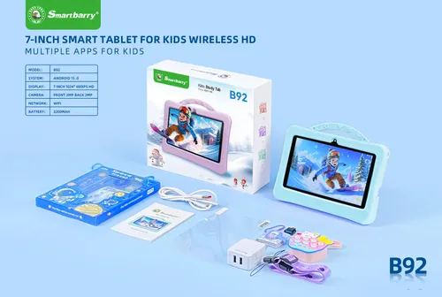 B92 PLUS 7" Tablet edukacyjny dla dzieci - system operacyjny Android, aplikacje edukacyjne, kontrola rodzicielska (pamięć masowa 32 GB, w zestawie etui odporne na wstrząsy)_voghion.com