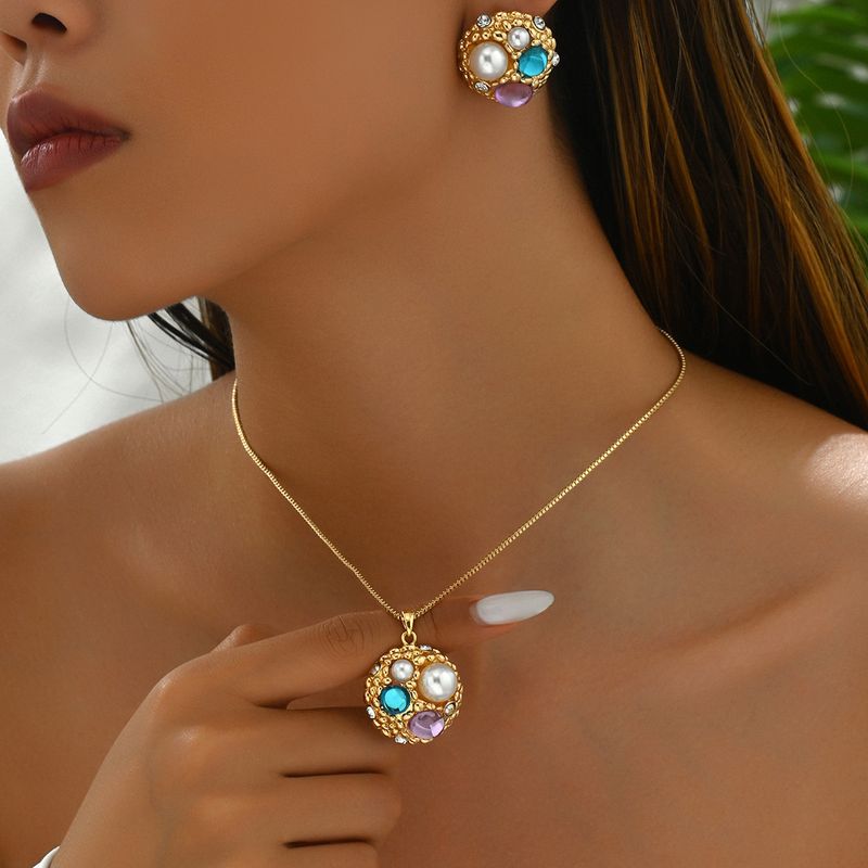 Set di gioielli minimalisti coreani - Orecchini e collana geometrici con accenti di pietre preziose, design irregolare e delicato per le donne_voghion.com