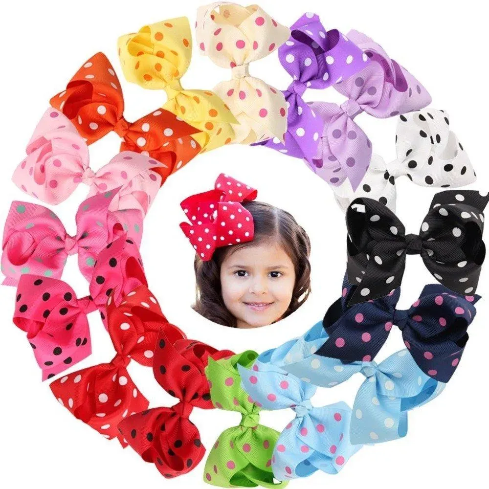 16 pz 6 '' Grandi Grandi Accessori Polka Dot Boutique Ragazze Nastro Del Grosgrain Archi Per Capelli Clip Per I Più Piccoli_voghion.com