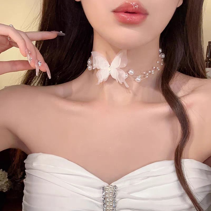 Super Fairy Butterfly Pearl Necklace Female Light Luxury Niche High End Clavicle Chain New Niche Temperament Neck Chain_voghion.com