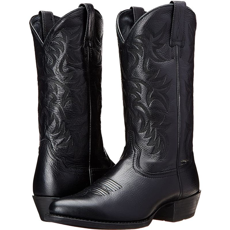 Embroidered high-heeled men's wooden root boots European and n style, western cowboy boots_voghion.com