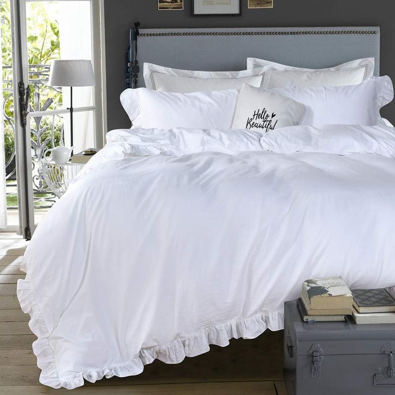 Home textile three piece set popular duvet cover bedding solid color comfortable sleeping lotus edge leaf duvet set_voghion.com
