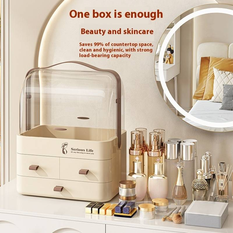 Organisateur de maquillage de luxe – Boîte de rangement transparente à 3 niveaux en PET avec couvercle anti-poussière et séparateurs (capacité de 12 L, empilable, incassable)_voghion.com