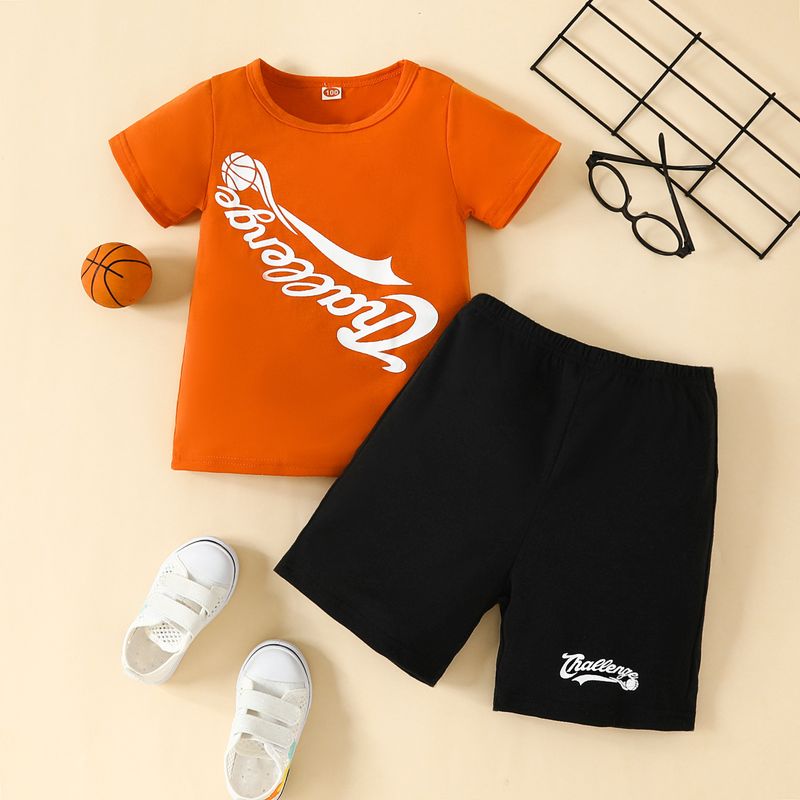 Babies' clothing Boys short-sleeved T-shirt shorts suit boys casual letter short-sleeved top cotton five-point pants two-piece sportswear_voghion.com