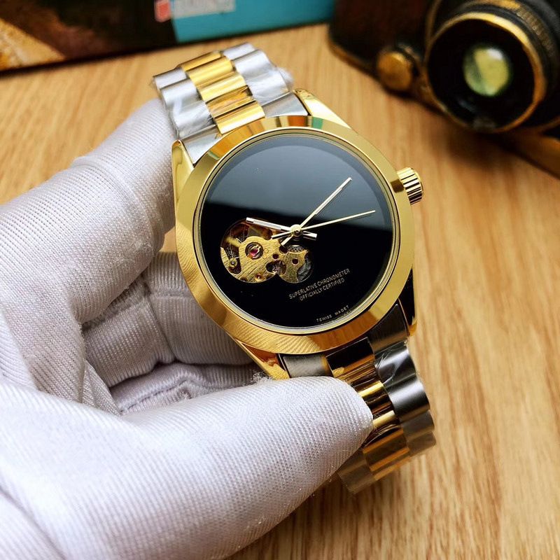 New light luxury men's skeleton automatic gold steel band mechanical watch_voghion.com