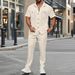Men's Clothing Summer New Solid Color Button Pocket Shirt Short Sleeve Pants Two Piece Set_voghion.com