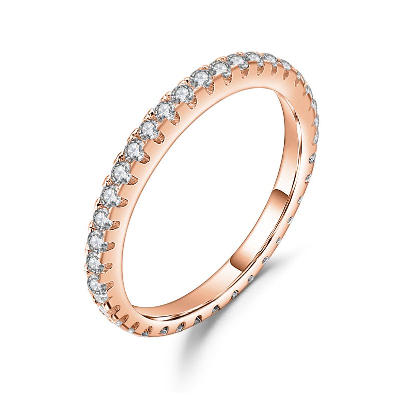 Simple Ins Style Rose Gold Ring Moissanite Ring Custom Pure 9/10/14K White Gold Ring_voghion.com