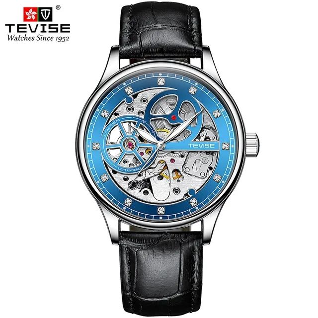 TEVISE T820E 820E Hochwertige Herrenuhr aus echtem Leder mit automatischer, wasserdichter Uhr und mechanischer Hohloptik_voghion.com