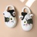 Voyage Voyage New Autumn Winter Three-Dimensional Black And White Towel Embroidered Cotton Shoes Cute Cat Unisex Warm Slippers_voghion.com
