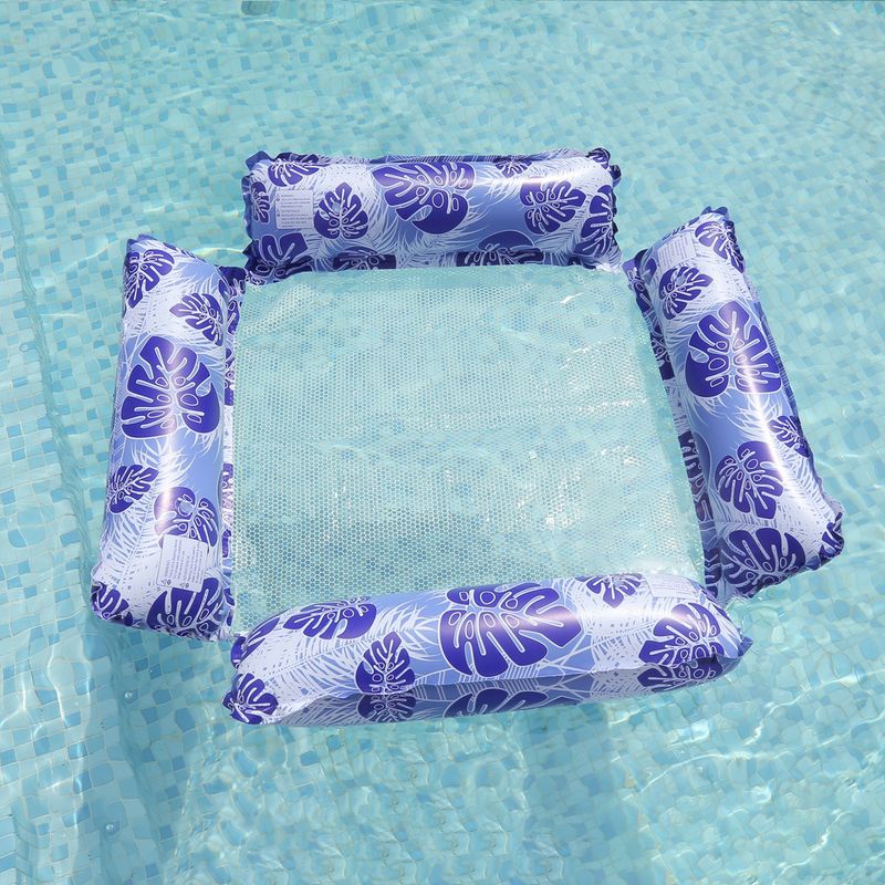 Aufblasbare Hängematte mit 4 Schläuchen – faltbares Design mit Blattmuster und atmungsaktivem Netz (strapazierfähiges PVC, Erwachsenengröße für Pool/See, ultrastabiles Schwimmbett)​_voghion.com