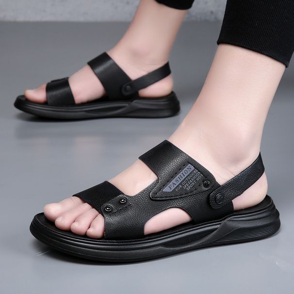 Top Layer Cowhide Sandals Summer 2025 Soft Soled Beach Shoes Men's Casual Wear, Suitable For Both Middle-aged Elderly_voghion.com