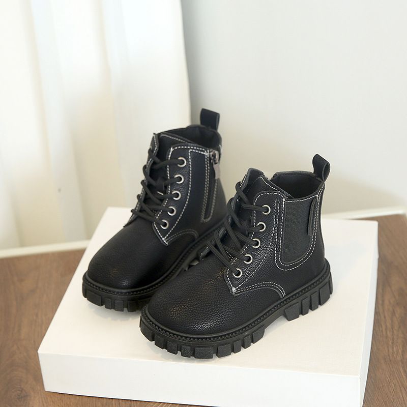 Mother & Kids Short Boots Fashionable Girls' Chunky Ankle Boots | Fashion Kids' Leather Boots | Side Zipper | Ages 3-12 | Black & Tan Brown_voghion.com