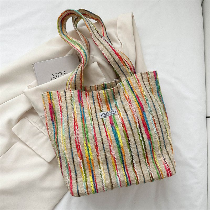 Borsa a righe di grande capacità Borsa tote ascellare monospalla in stile occidentale casual per pendolari estivi 2024_voghion.com