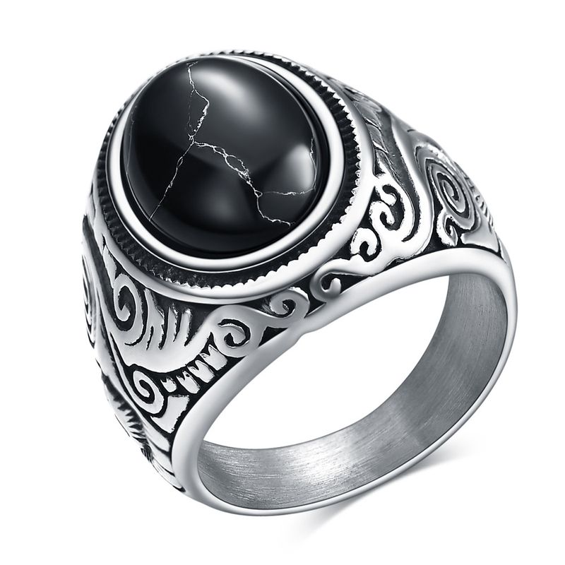 Anello da uomo in acciaio al titanio screpolato turchese di corte vintage con personalità_voghion.com