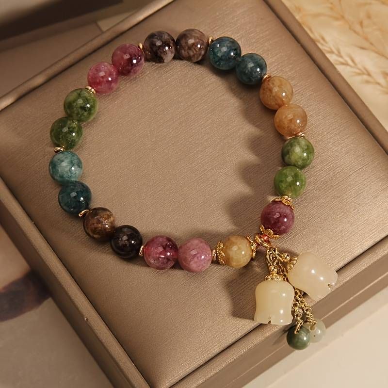 Pulsera colorida de berilo hecha a mano, amuleto de lirio, regalo romántico para novias, gemas coloridas naturales y cuentas hechas a mano_voghion.com