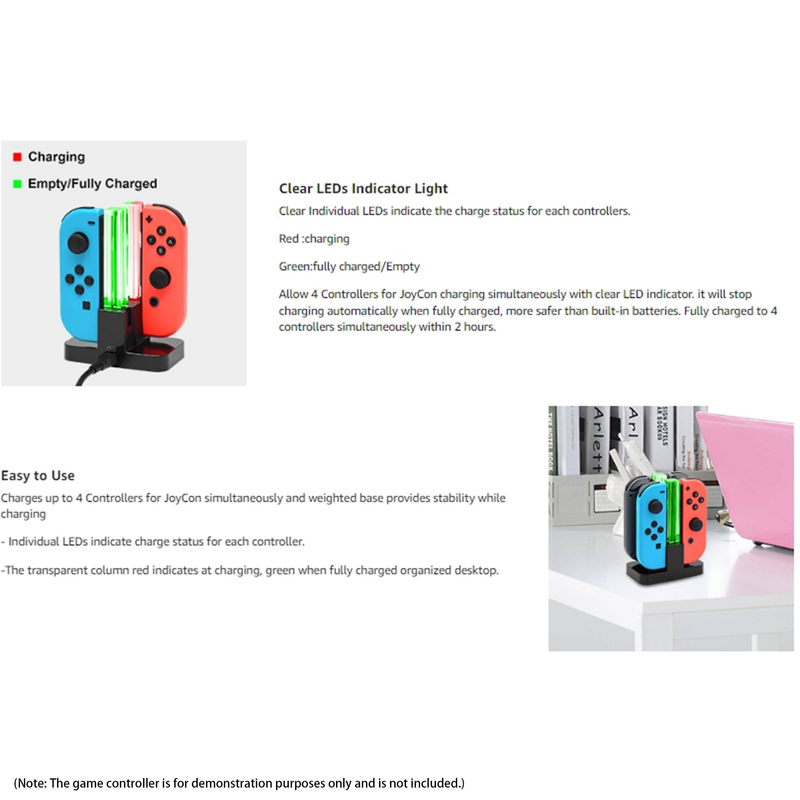 Byteuni Charging Dock Replacement for Switch & Charger for Switch OLED Joy Cons, Charging Station for Switch with a USB Type-C Charging Cord- Black_voghion.com