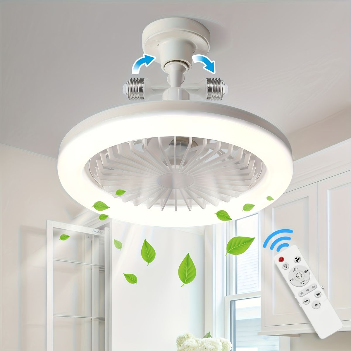 10'' Deckenventilator mit LED-Licht – Fernbedienung, 3 Farbmodi, geräuschloser Betrieb für Schlafzimmer, Kinderzimmer und Wohnzimmer (weiß)_voghion.com