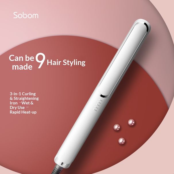 Ceramic Hair Straightener & Curler – 10-Temperature Ionic Styler For All Hair Types, Dual Voltage (220V), UV-Coated Finish (Purple/White/Khaki)_voghion.com