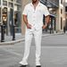 Men's Clothing Summer New Solid Color Button Pocket Shirt Short Sleeve Pants Two Piece Set_voghion.com