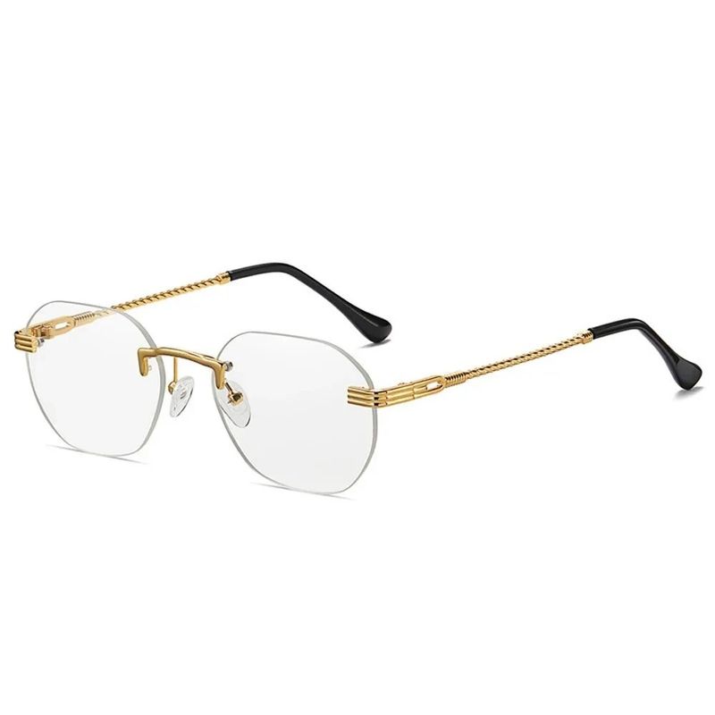 Ochelari de soare din metal auriu, fără ramă, maro, pentru bărbați, cu lentile gradiente, albastre, UV400, vara 2024_voghion.com