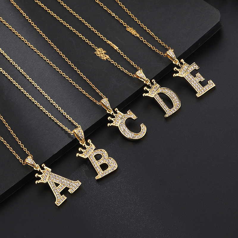 Damen Modeschmuck Englischer Name Buchstabe Gold Hip Hop Krone Rock Party Halskette Anhänger_voghion.com