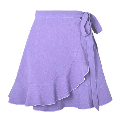 Women's high waist solid color ruffle skirt_voghion.com
