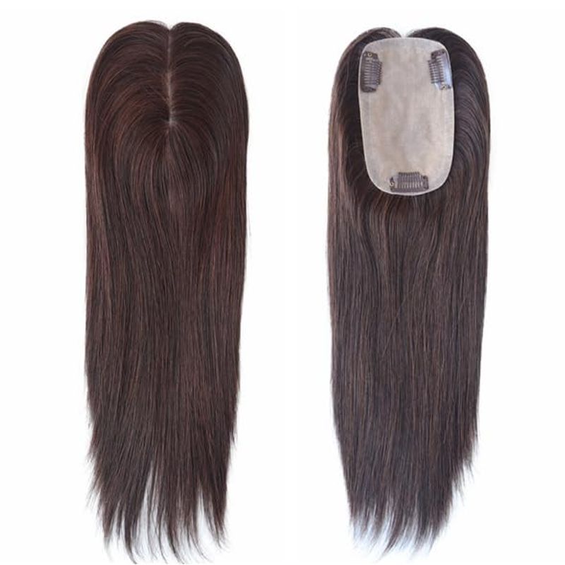 Topper van 100% echt haar voor vrouwen, zijden haarstukjes, clip-in topper, hoge kwaliteit cuticula, remy haar, middelbruine kleur, nr. 4, haarlengte 16 inch_voghion.com
