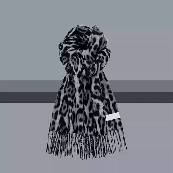 Sciarpa con stampa leopardata retrò per donna inverno 2025 nuova calda sciarpa con frange sul collo autunno e inverno_voghion.com