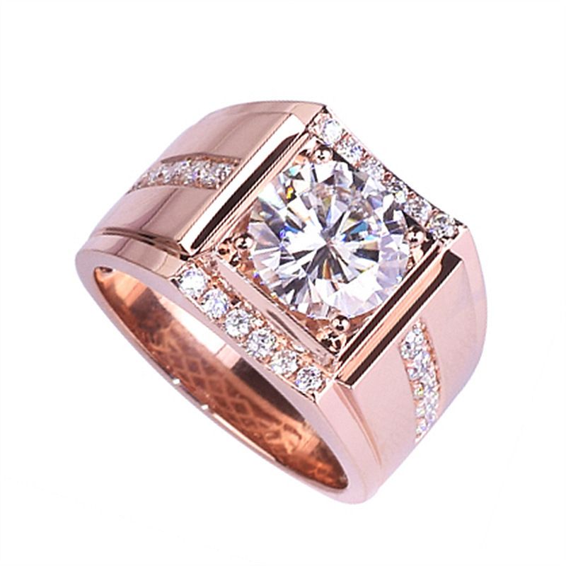 Anello da uomo in oro rosa con zirconi ad alto tenore di carbonio, diamanti e mosonite, edizione larga e spessa_voghion.com