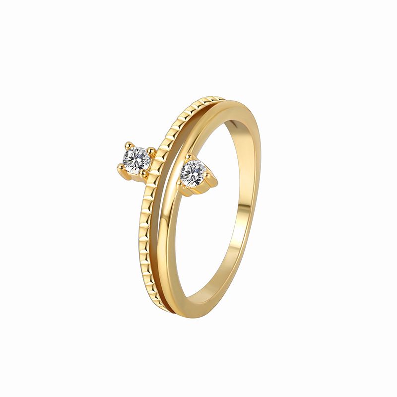 Messingforgylt leddring Levering i ett stykke Mote Personlighet Innlagt Dobbel Zirkonring_voghion.com