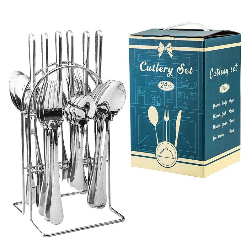 Set di 24 posate in acciaio inox con motivo a martello, manico in ceramica, coltello, forchetta, cucchiaio, set di posate da viaggio, set di posate_voghion.com