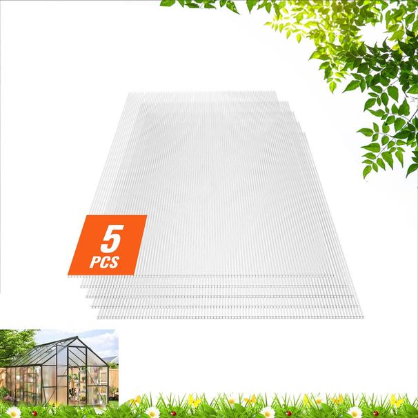 5 Pack Polycarbonate Greenhouse Panels 2' X 4' X 0.32'' Roof Sheets_voghion.com