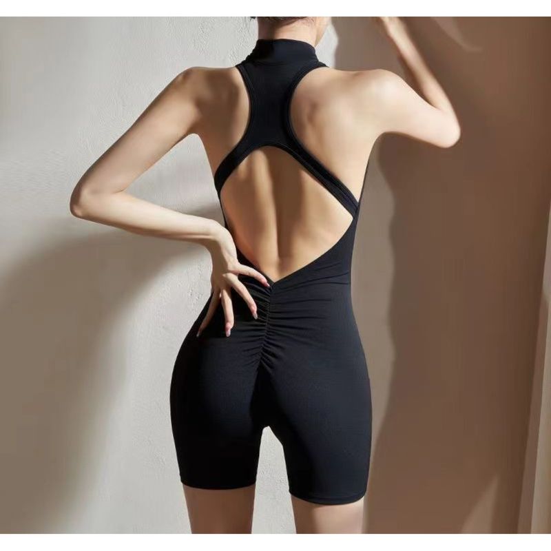 Plissierter, hochintensiver Sport-Yoga-Anzug: Schöner Rücken, nacktes Gefühl, Po-Lifting, enger Einteiler mit Reißverschluss für Fitness_voghion.com