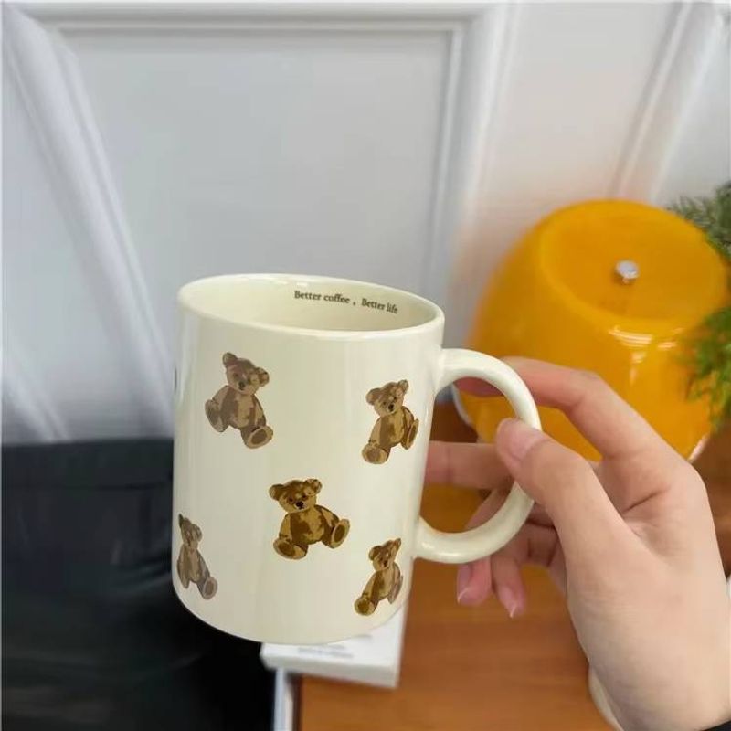 Cartoon Bear Ceramic Coffee Mug Chocolate Bear Mug Girl Retro Coffee Cup Afternoon Tea Cute Ceramic Mugs Cute Coffee Mug Cup_voghion.com