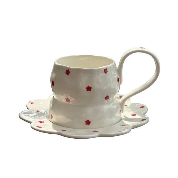 American Pastoral Style, Niche Design, Hand Pinched Irregular Ceramic Coffee Cups And Plates, Small Floral Cups And Plates_voghion.com