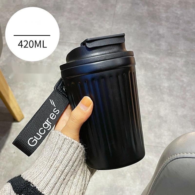 Minimalist Stainless Steel Coffee Cup With Chain, Portable Outdoor Water Bottle For Women, Students, Couples, Insulated_voghion.com