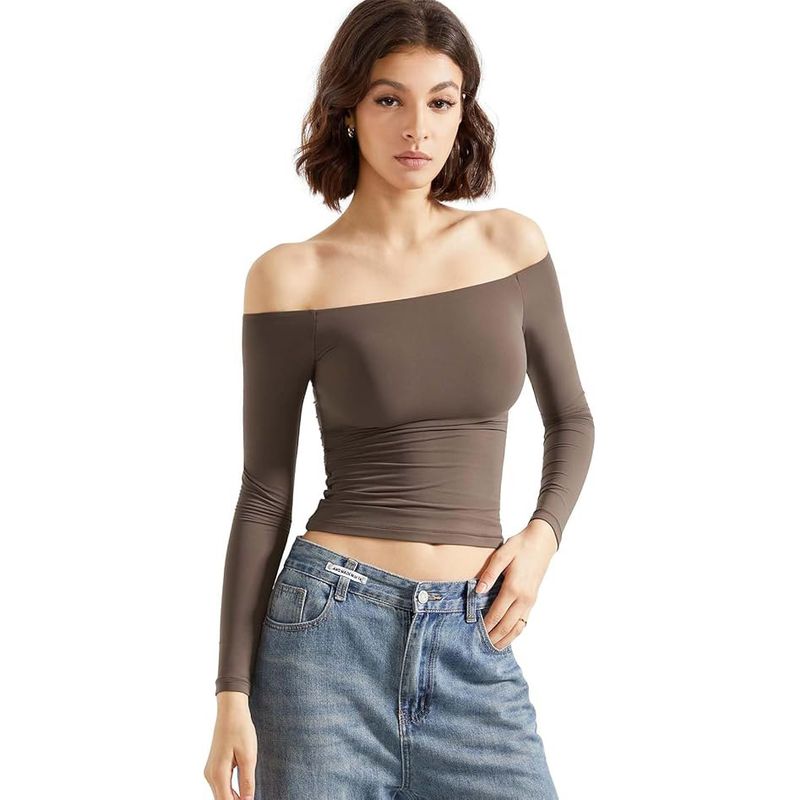 Herbst-Top für Damen, sexy, langärmeliges Hemd, Spicy Girl Slim Fit, eine Schulter, freiliegender Nabel, T-Shirt für Damen_voghion.com