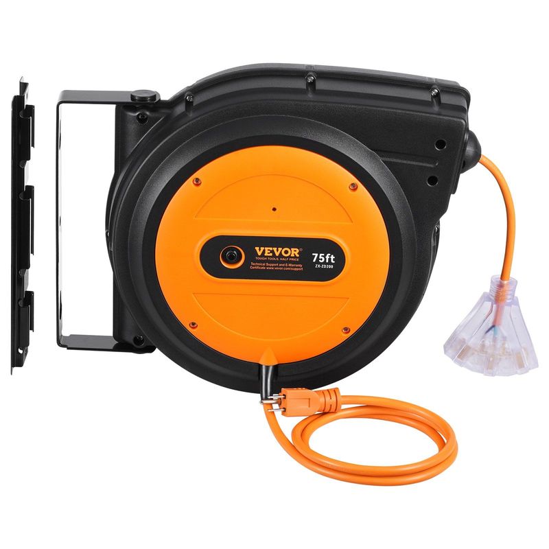 VEVOR Retractable Extension Cord Reel Power Cord Reel 75FT 14AWG/3C SJTOW_voghion.com