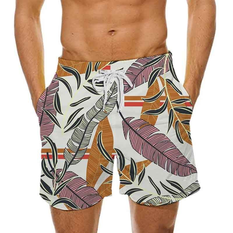 Men's 3D Digital Printing Hawaiian Plant Leaf Pattern Men's Beach Pants_voghion.com