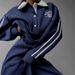 "Oversized Collar Hoodie & Wide-Leg Pants Set For Women - Stripe Color-Block Lounge Wear, Fleece-Lined Sweatshirt With Matching Joggers"_voghion.com