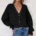 Vêtements pour femmes automne et hiver nouveau cardigan couleur unie bouton col en V pull tricoté pull ample_voghion.com