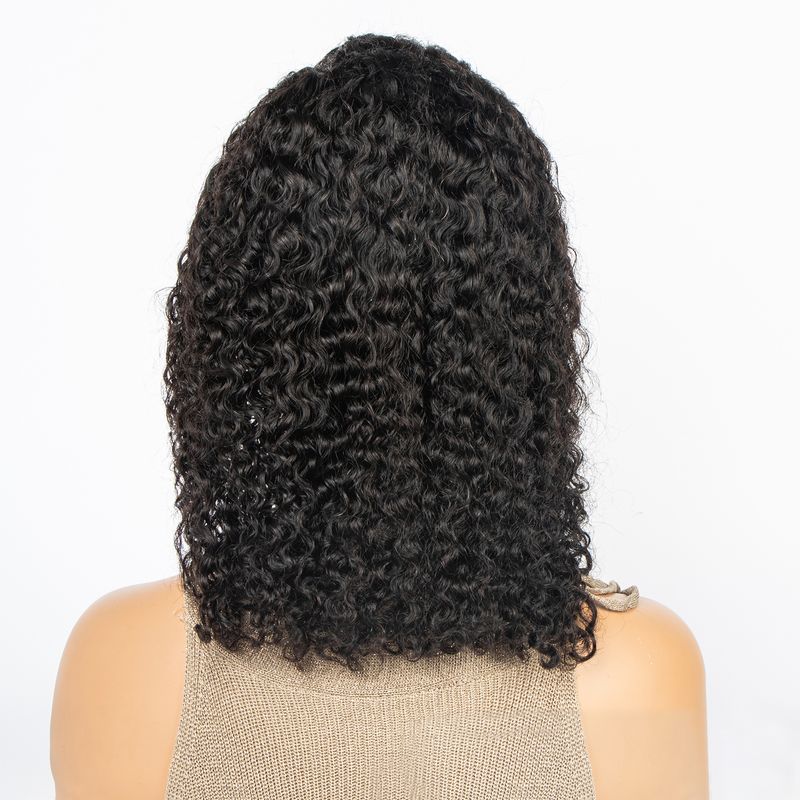 180 % tetthet 13*4 blonder front menneskehår parykk blonder frontal parykker menneskehår forhåndsplukket for kvinner ekte menneskehår parykker lang krøllet parykk Naturlig svart farge_voghion.com
