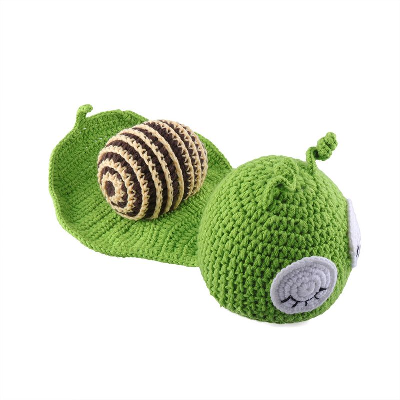 Kid's Clothing baby knitted green snail photography suit children's hand crocheted photography clothes handmade wool shooting props_voghion.com