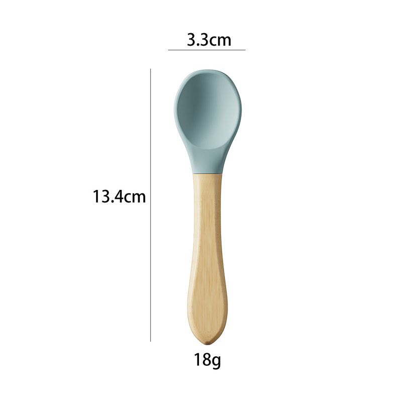 Holzgriff Fütterungsgabel Baby Ergänzungsnahrung für Kinder Silikon weicher Kopf Löffel_voghion.com