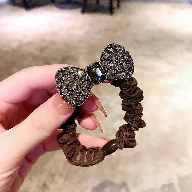 Korean High-end Rhinestone Bow Band, Retro Fashion French Small Intestine Ring, Head Rope, Hair Tie Rubber Band_voghion.com
