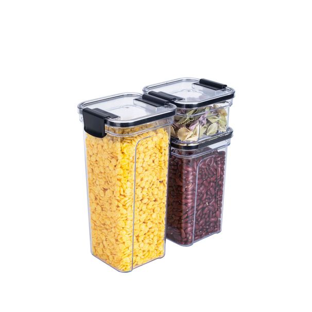 Boîtes hermétiques à double verrouillage pour aliments - Boîtes carrées en plastique sans BPA pour céréales, noix et produits secs (5 L et plus, empilables, ensemble multi-tailles)_voghion.com