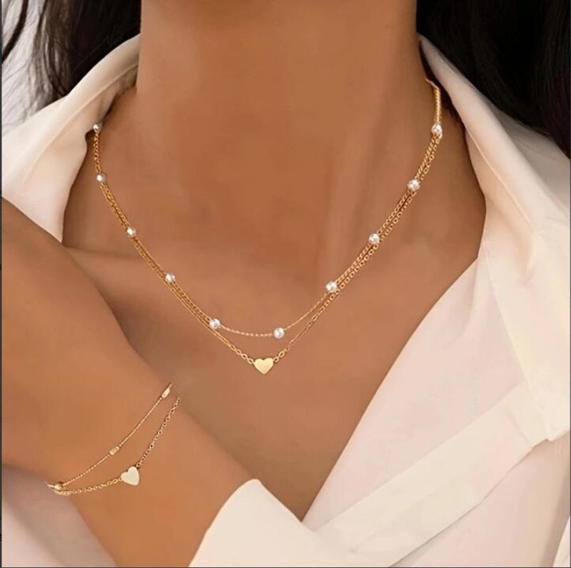 Fully Managed Hot Selg Round Beads Peach Heart Pearl Bracelet Necklace Creative Temperament Jewelry Set_voghion.com